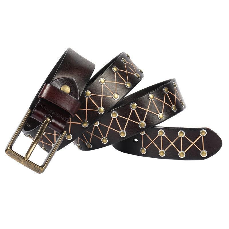 Artisan-Crafted Textured Rivet Belt For Men, Jora Model – photo 2