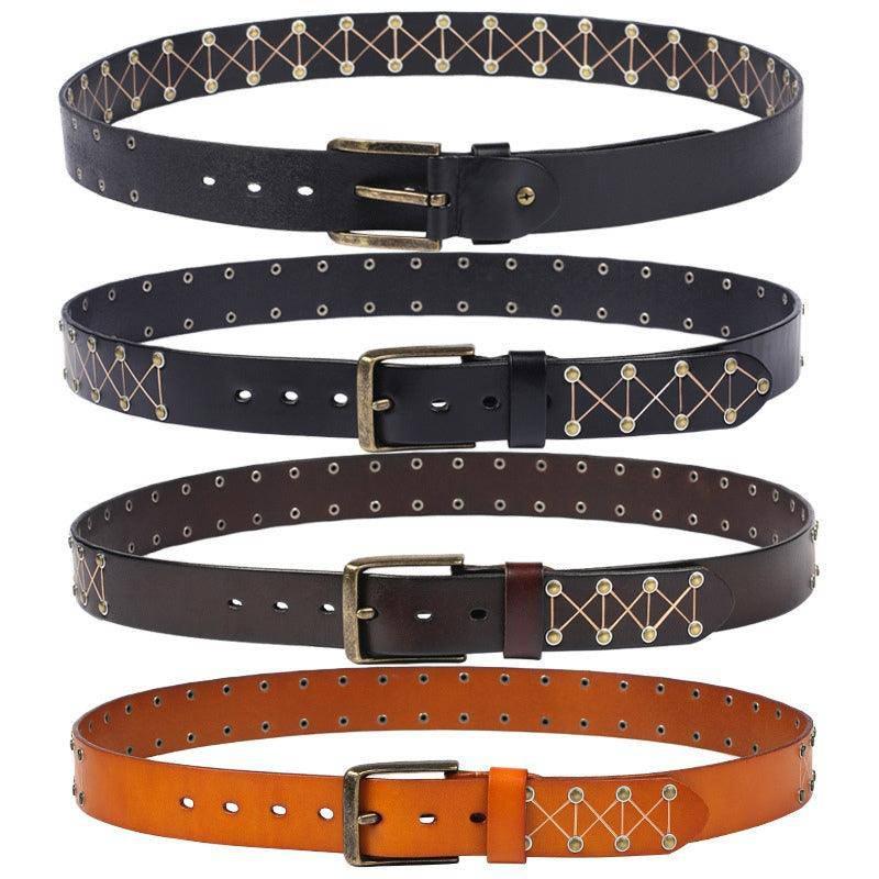 Artisan-Crafted Textured Rivet Belt For Men, Jora Model – photo 6