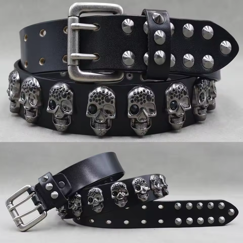 Genuine Leather Rivet Belt for Men – Punk Skull & Animal Stud Belt, 3.8cm – photo 2