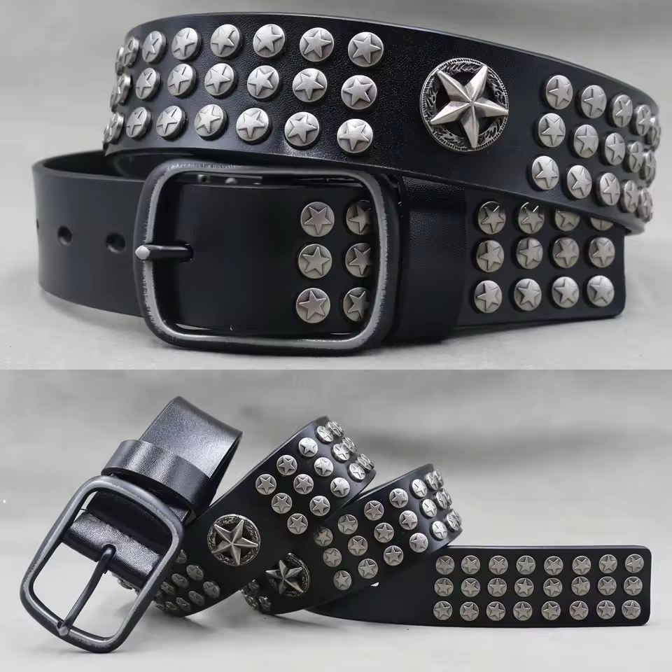 Genuine Leather Rivet Belt for Men – Punk Skull & Animal Stud Belt, 3.8cm – photo 3