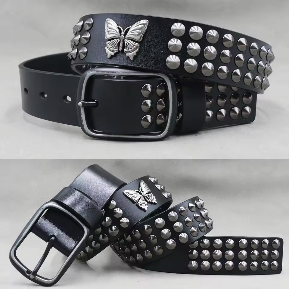 Genuine Leather Rivet Belt for Men – Punk Skull & Animal Stud Belt, 3.8cm – photo 6