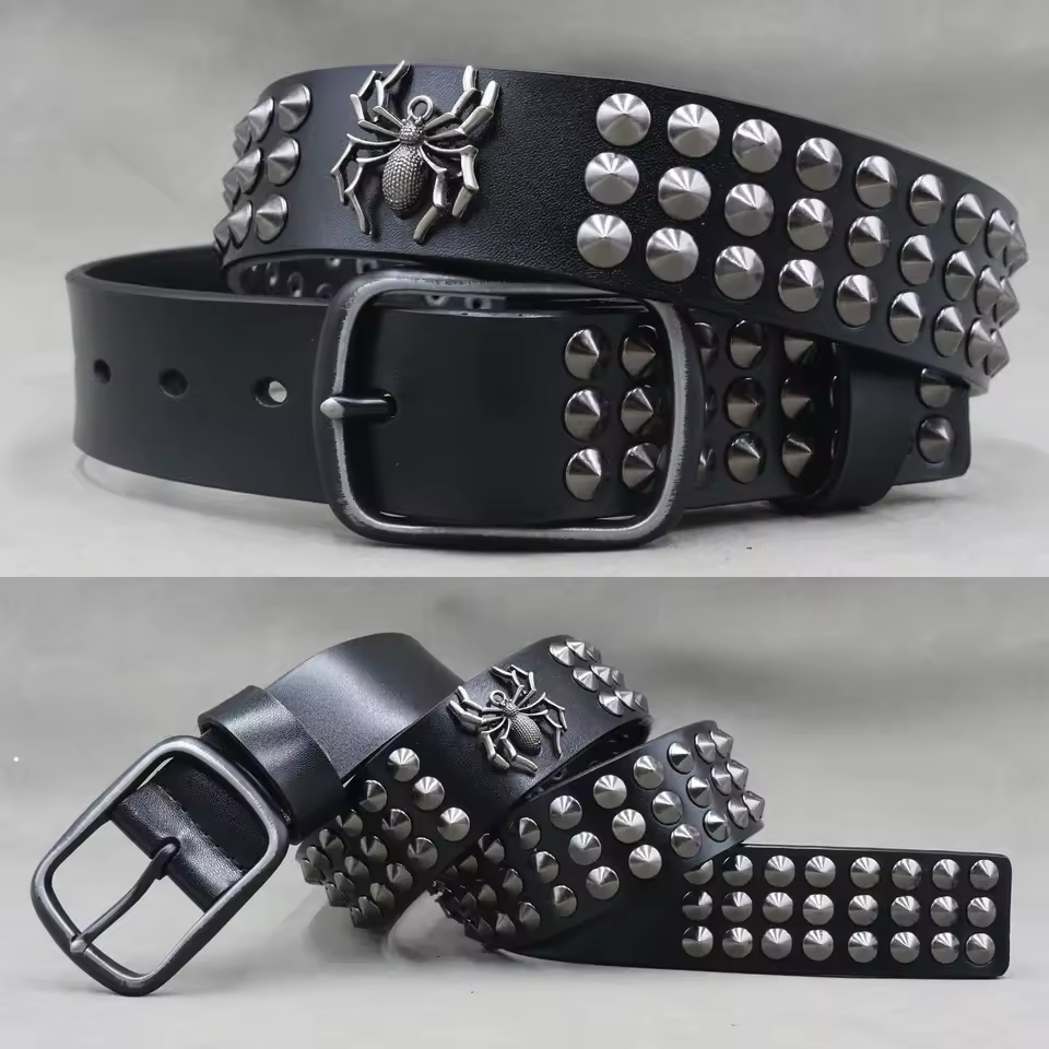 Genuine Leather Rivet Belt for Men – Punk Skull & Animal Stud Belt, 3.8cm – photo 8