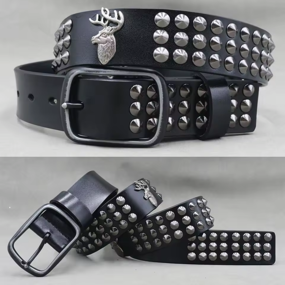 Genuine Leather Rivet Belt for Men – Punk Skull & Animal Stud Belt, 3.8cm – photo 9
