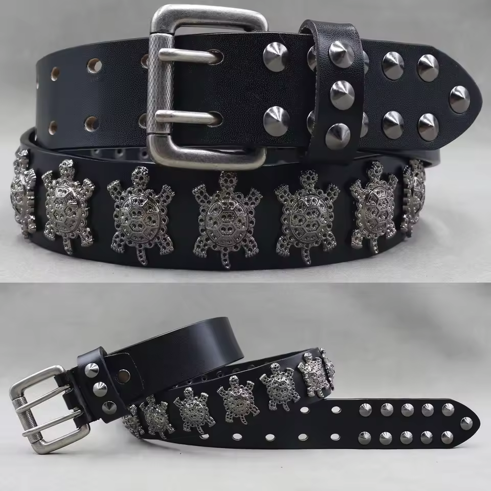 Genuine Leather Rivet Belt for Men – Punk Skull & Animal Stud Belt, 3.8cm – photo 10