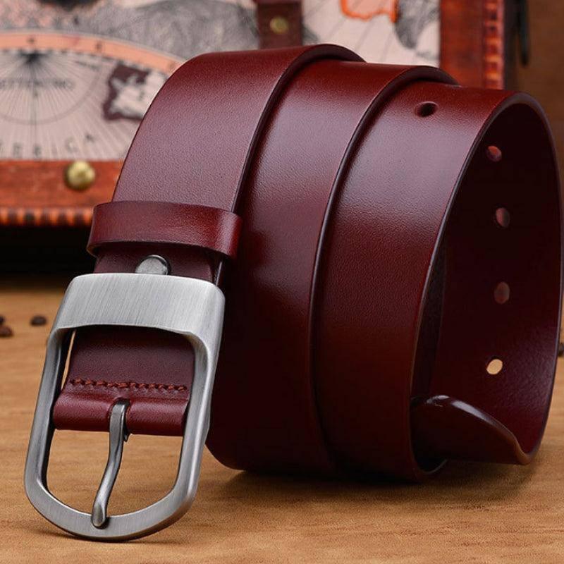 Leather Belt For Men, Matte Buckle, Vintage Revival – photo 3