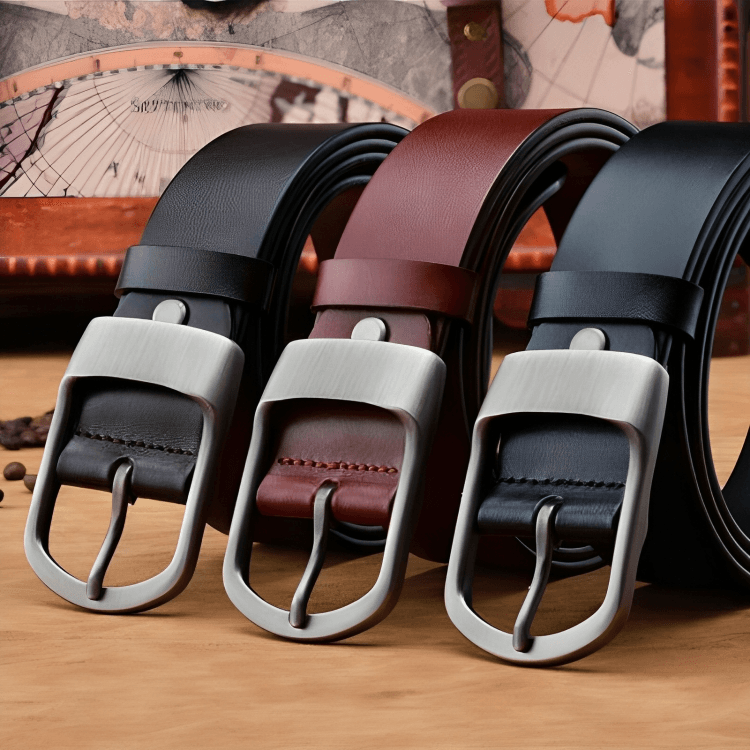 Leather Belt For Men, Matte Buckle, Vintage Revival – photo 5