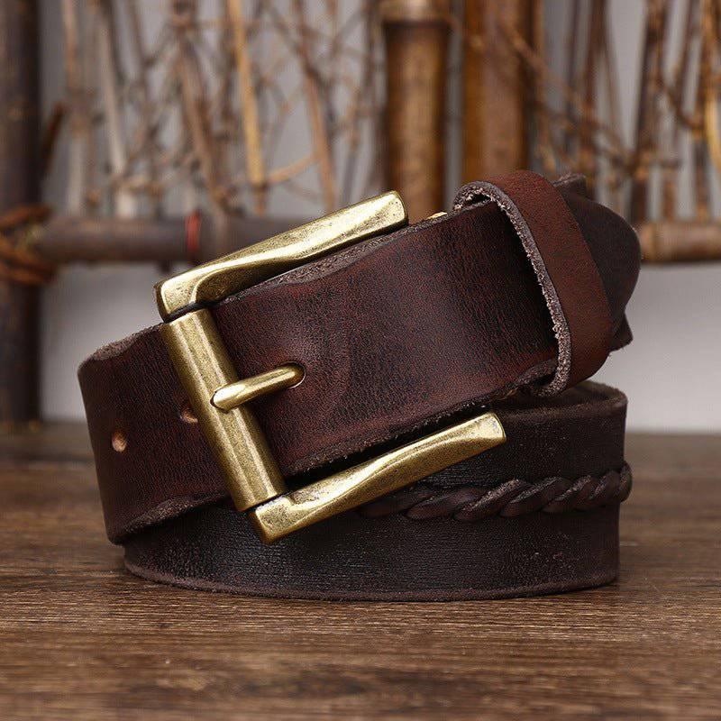 Leather Belt For Men, With Braided Central Strap, Raj Model – photo 2