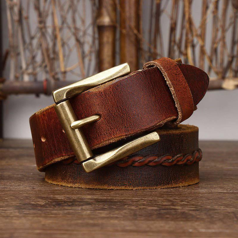 Leather Belt For Men, With Braided Central Strap, Raj Model – photo 3
