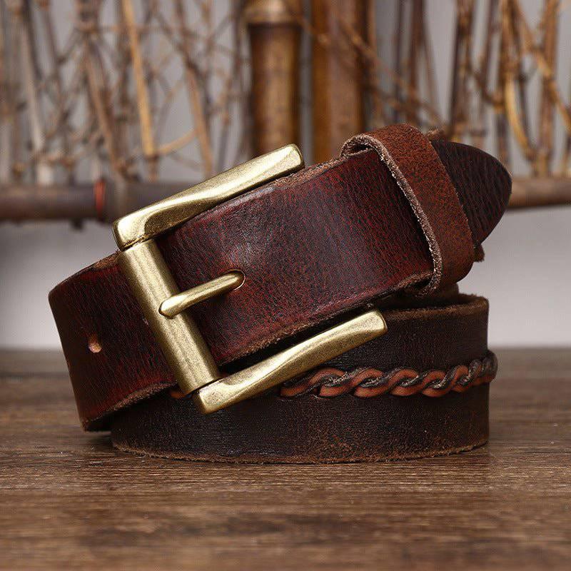 Leather Belt For Men, With Braided Central Strap, Raj Model – photo 4