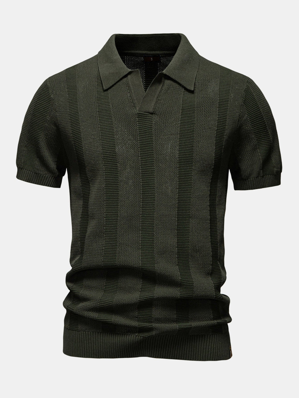 Striped Hollow Knit V-Neck Polo | Elmont