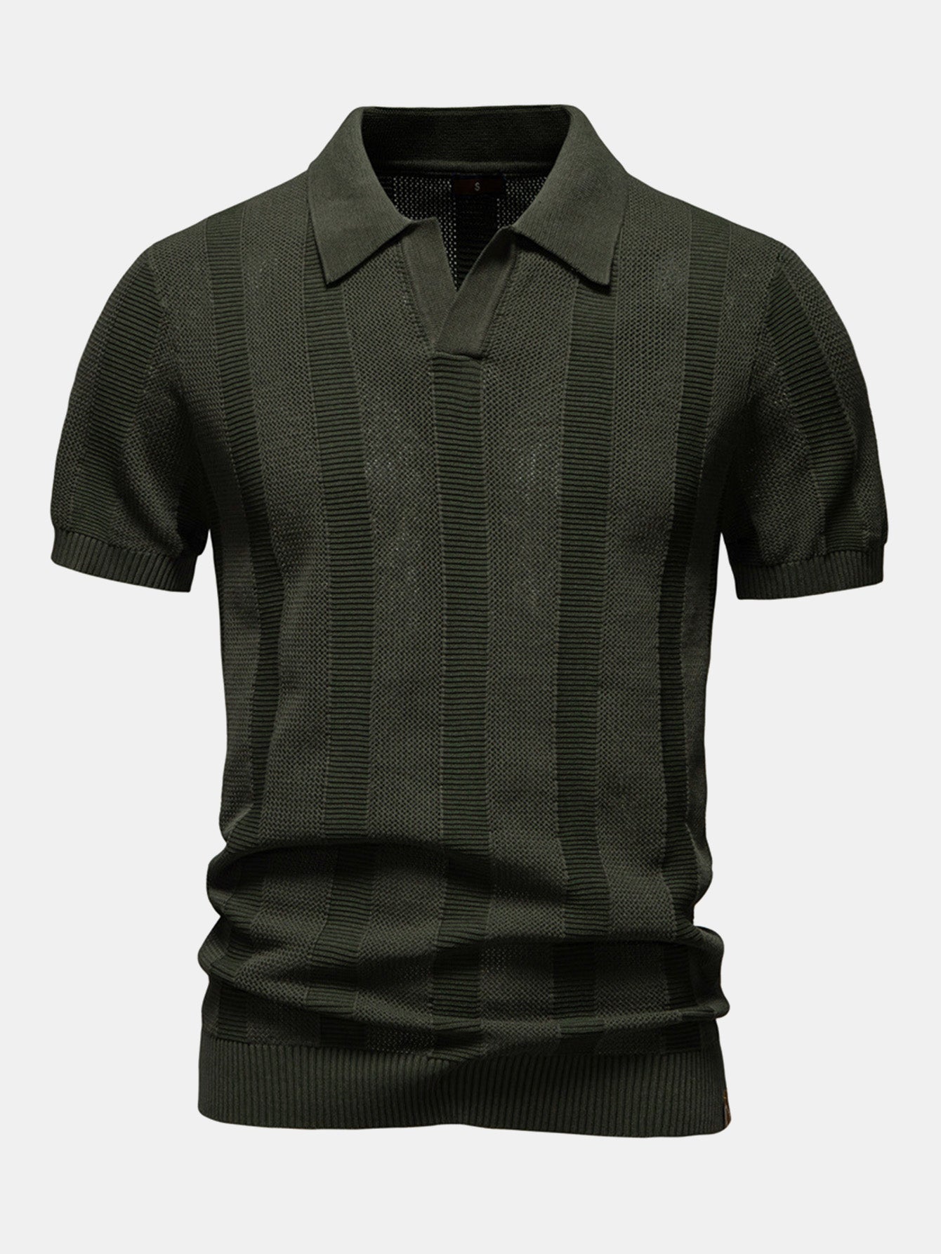 Striped Hollow Knit V-Neck Polo | Elmont