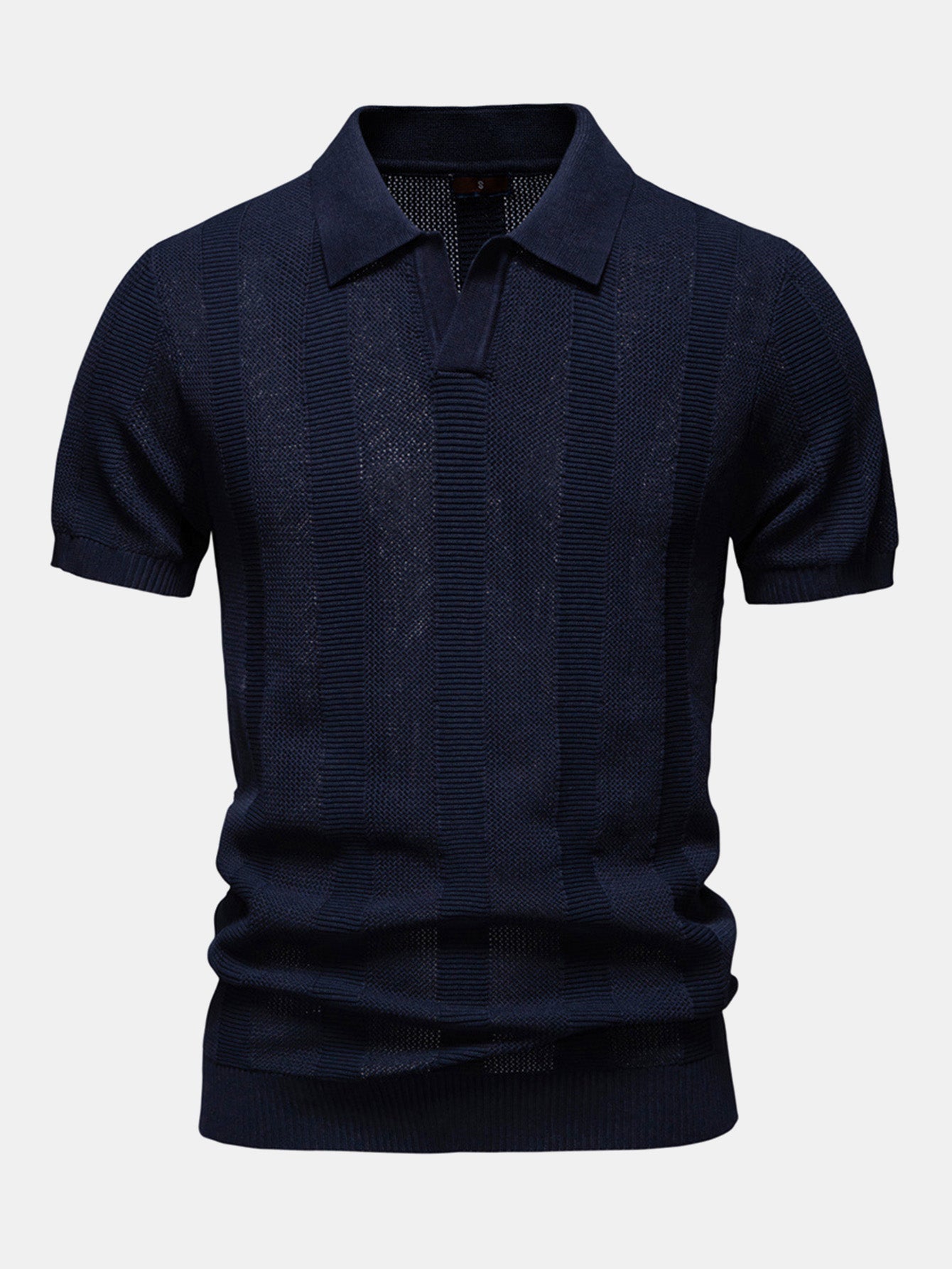 Striped Hollow Knit V-Neck Polo – photo 2
