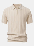 Striped Jacquard Knit Polo Shirt with Zipper | Elmont