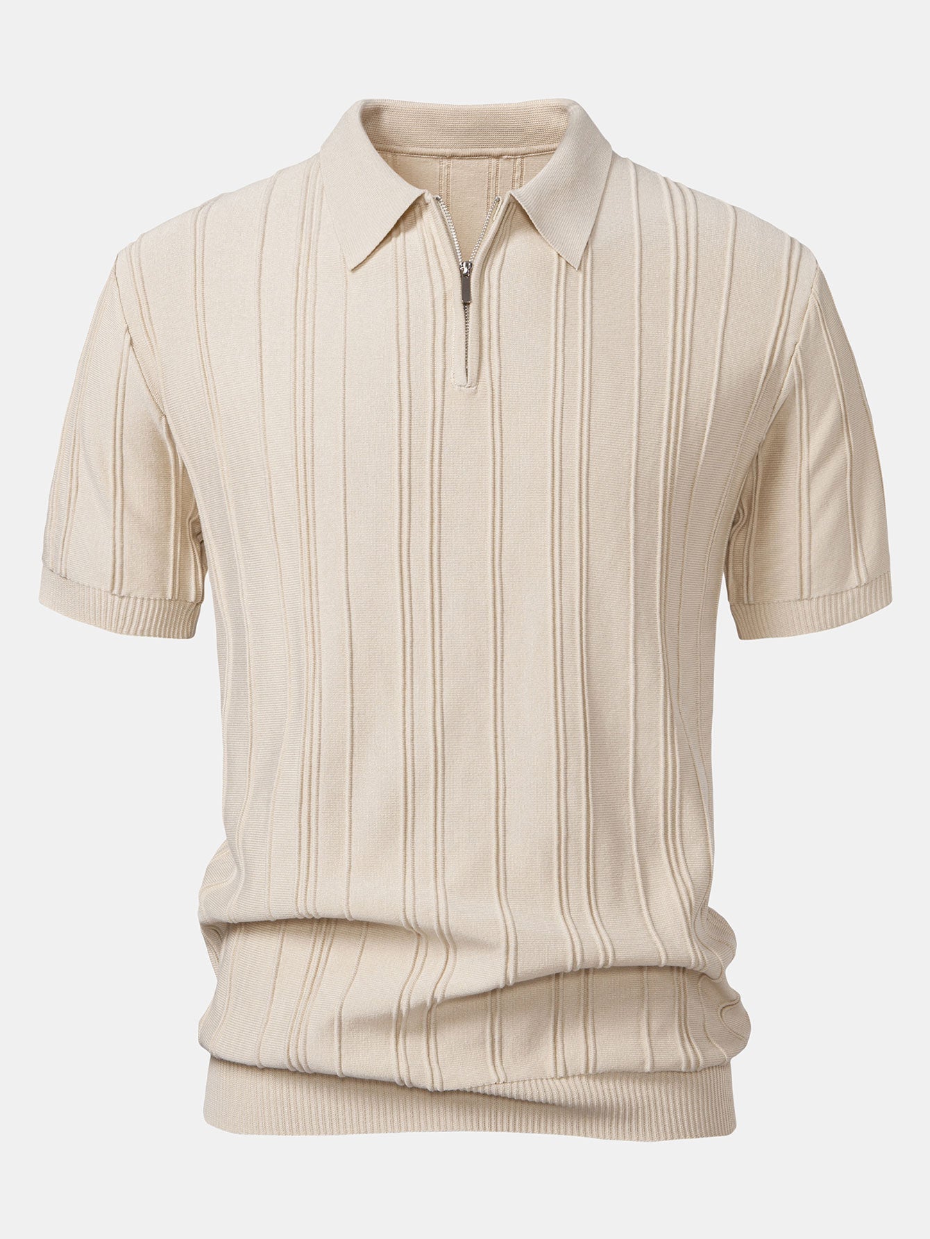 Striped Jacquard Knit Polo Shirt with Zipper | Elmont