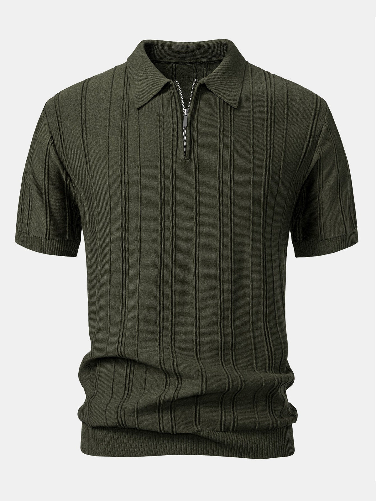 Striped Jacquard Knit Polo Shirt with Zipper – photo 3
