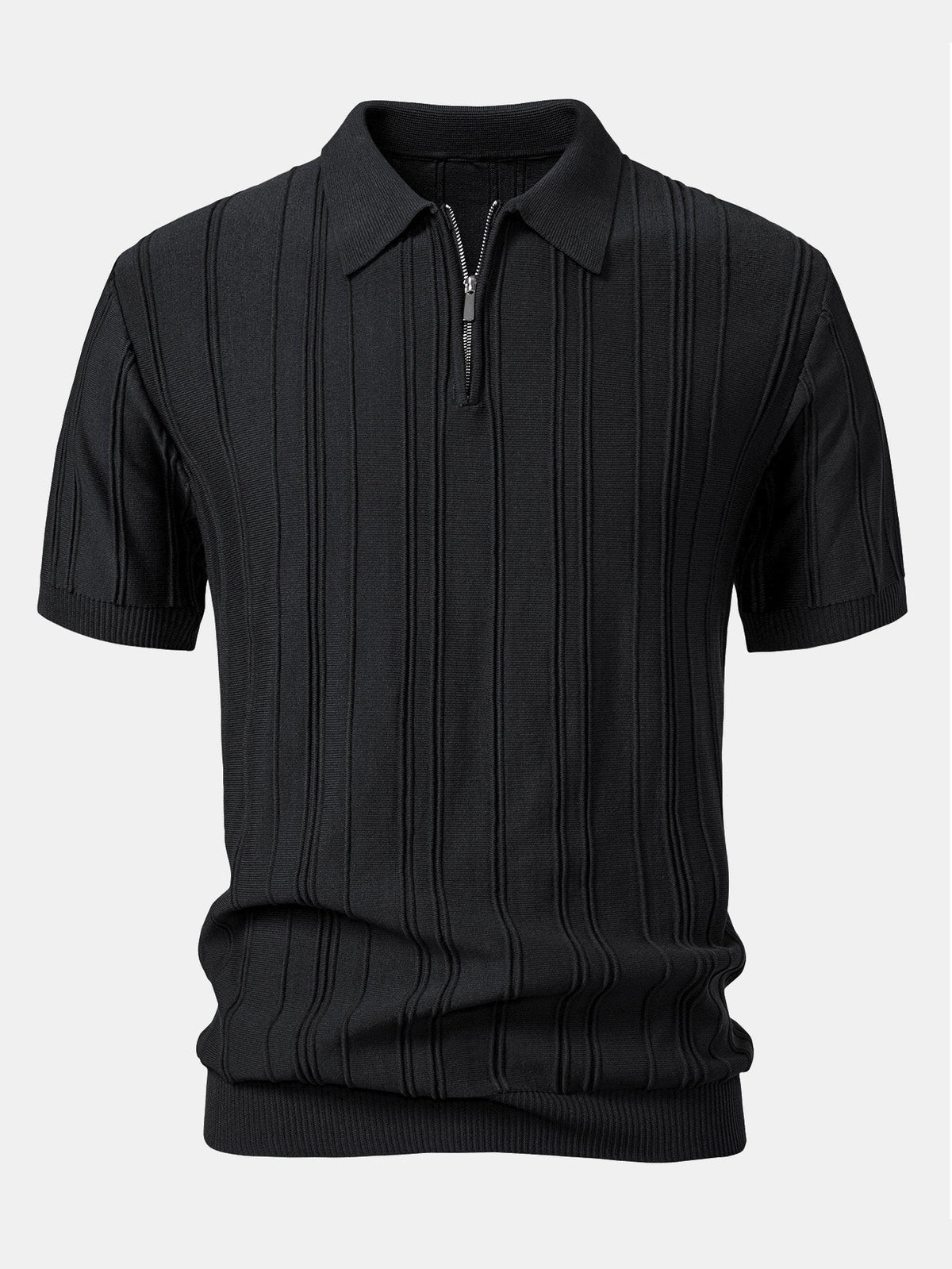 Striped Jacquard Knit Polo Shirt with Zipper – photo 5