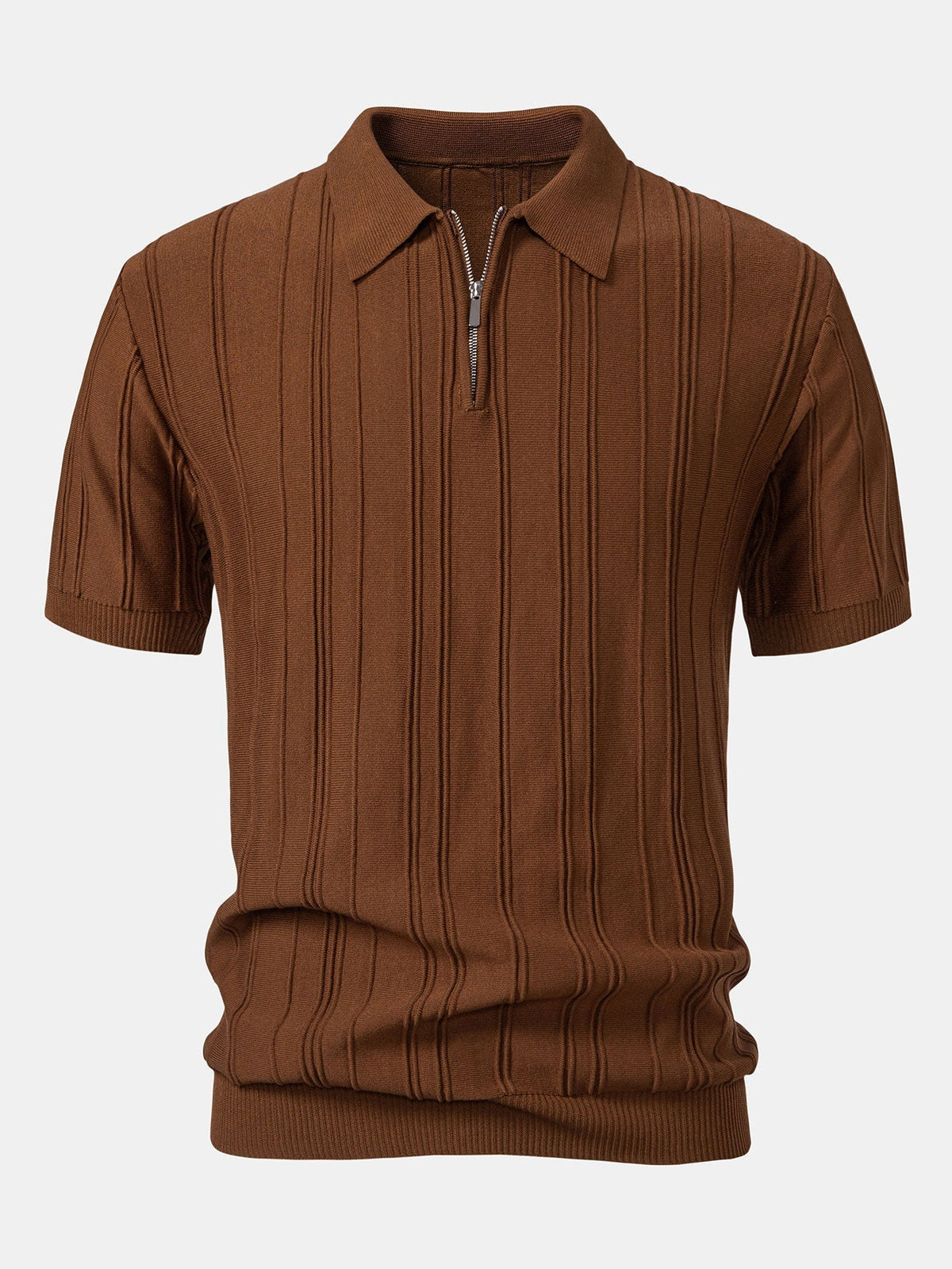 Striped Jacquard Knit Polo Shirt with Zipper – photo 7