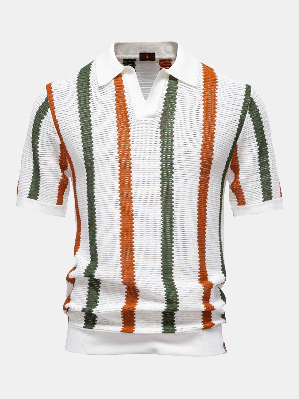 Striped V-Neck Knit Polo Shirt | Elmont