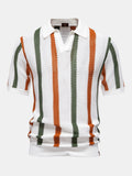 Striped V-Neck Knit Polo Shirt | Elmont