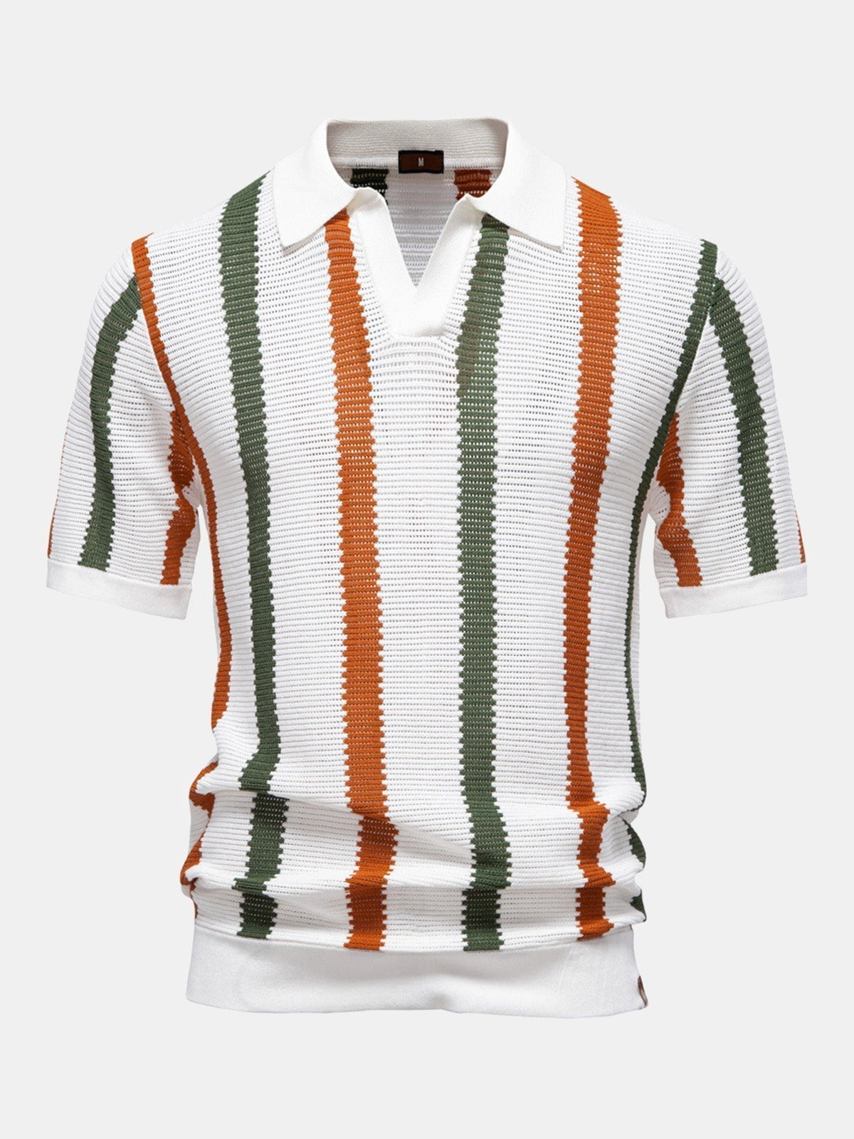 Striped V-Neck Knit Polo Shirt | Elmont