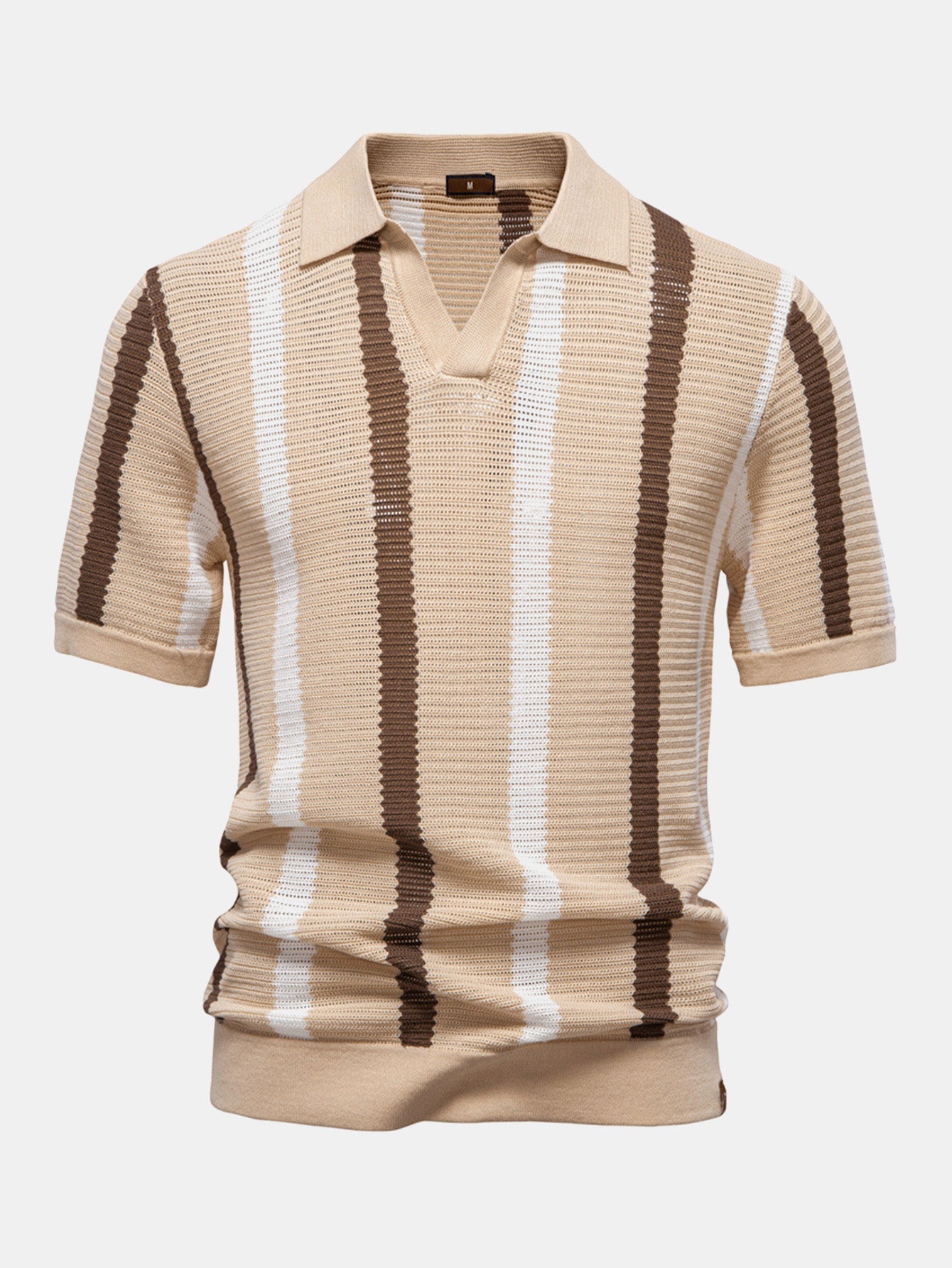 Striped V-Neck Knit Polo Shirt – photo 3