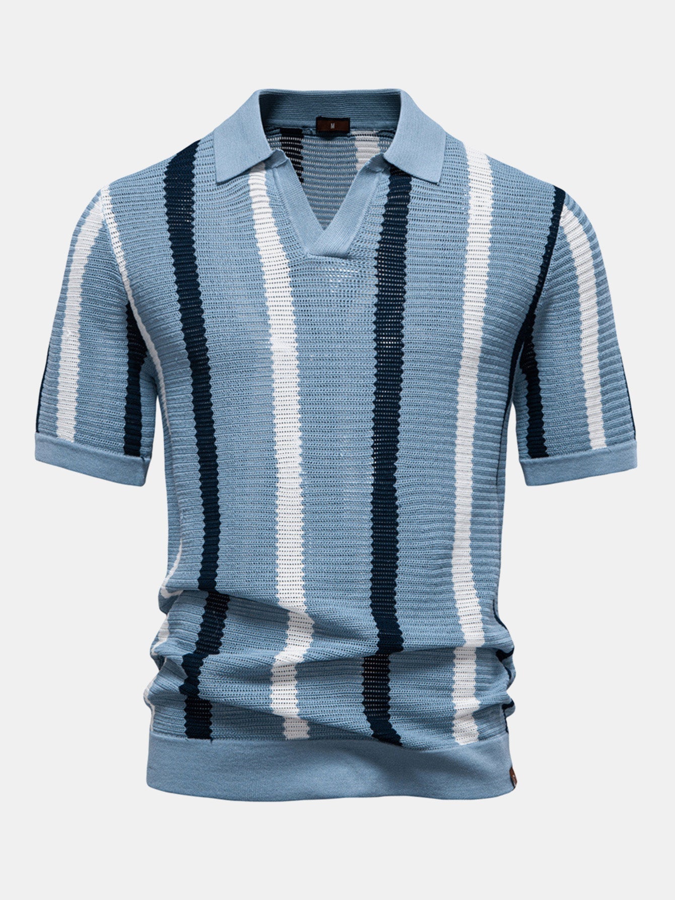 Striped V-Neck Knit Polo Shirt – photo 5