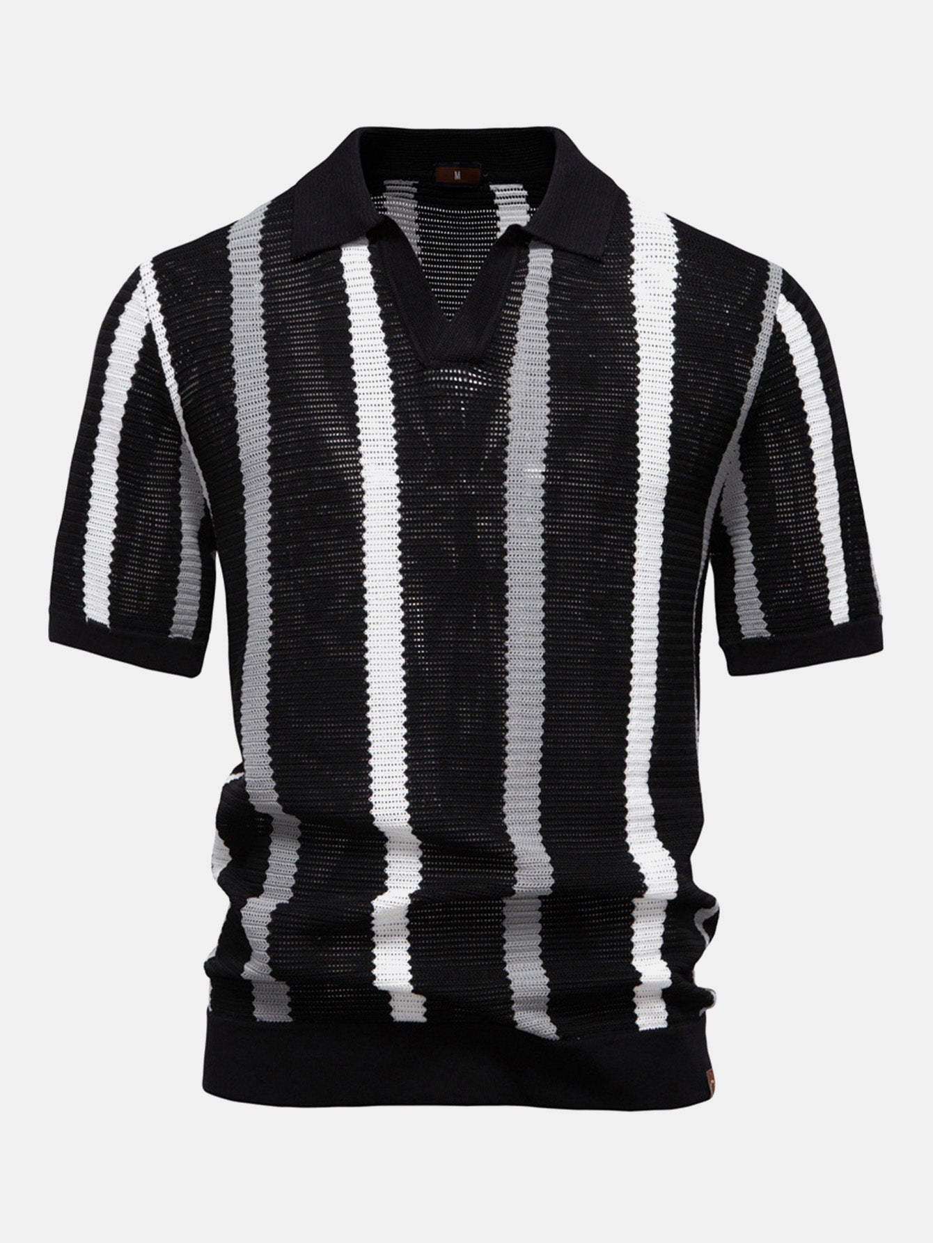 Striped V-Neck Knit Polo Shirt – photo 7