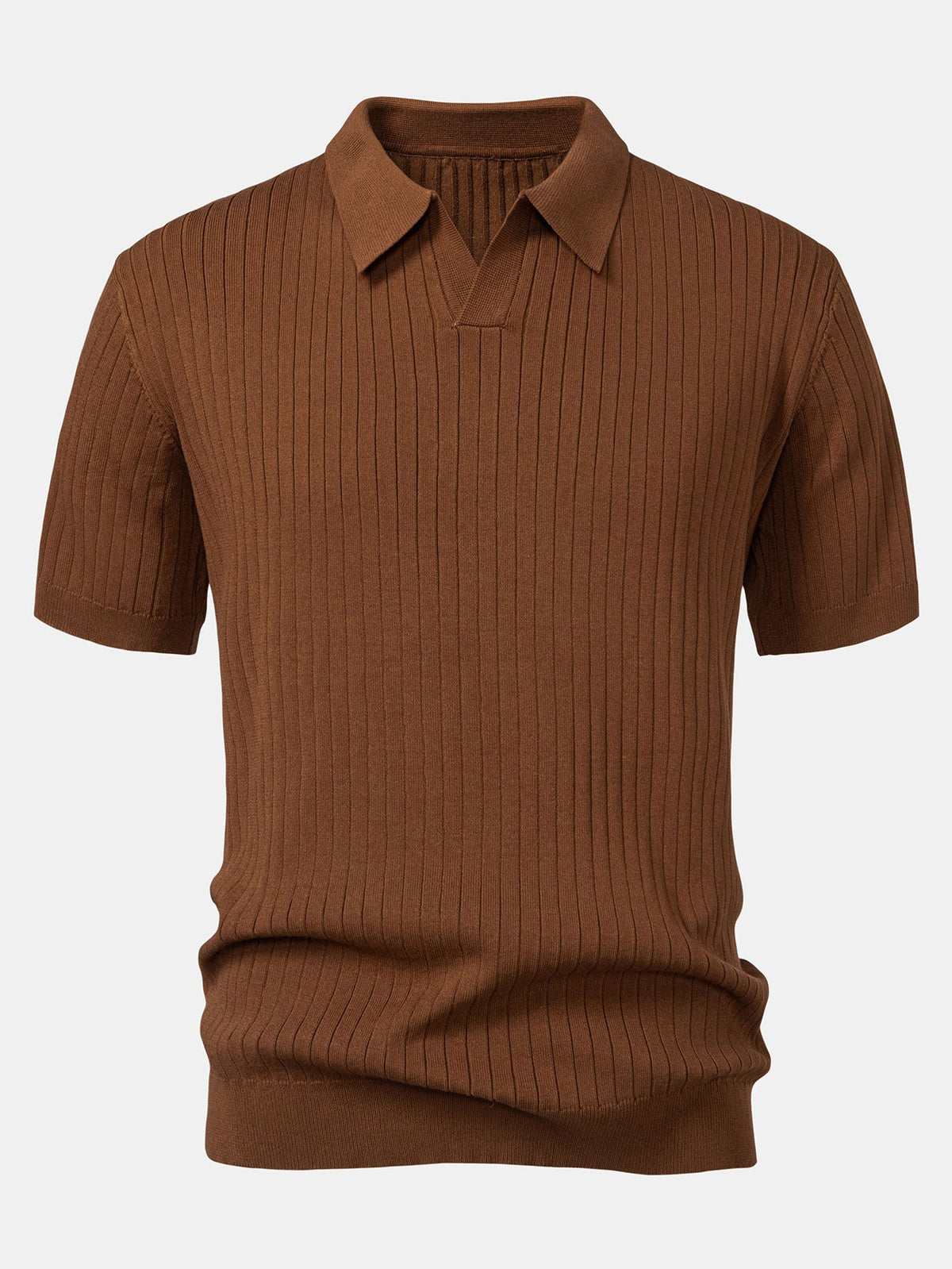Striped V-Neck Knit Polo | Elmont