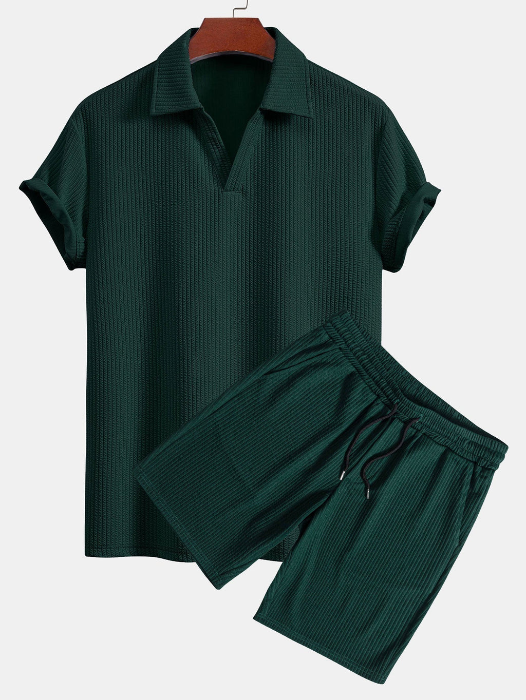 Textured V-Neck Polo & Shorts | Elmont