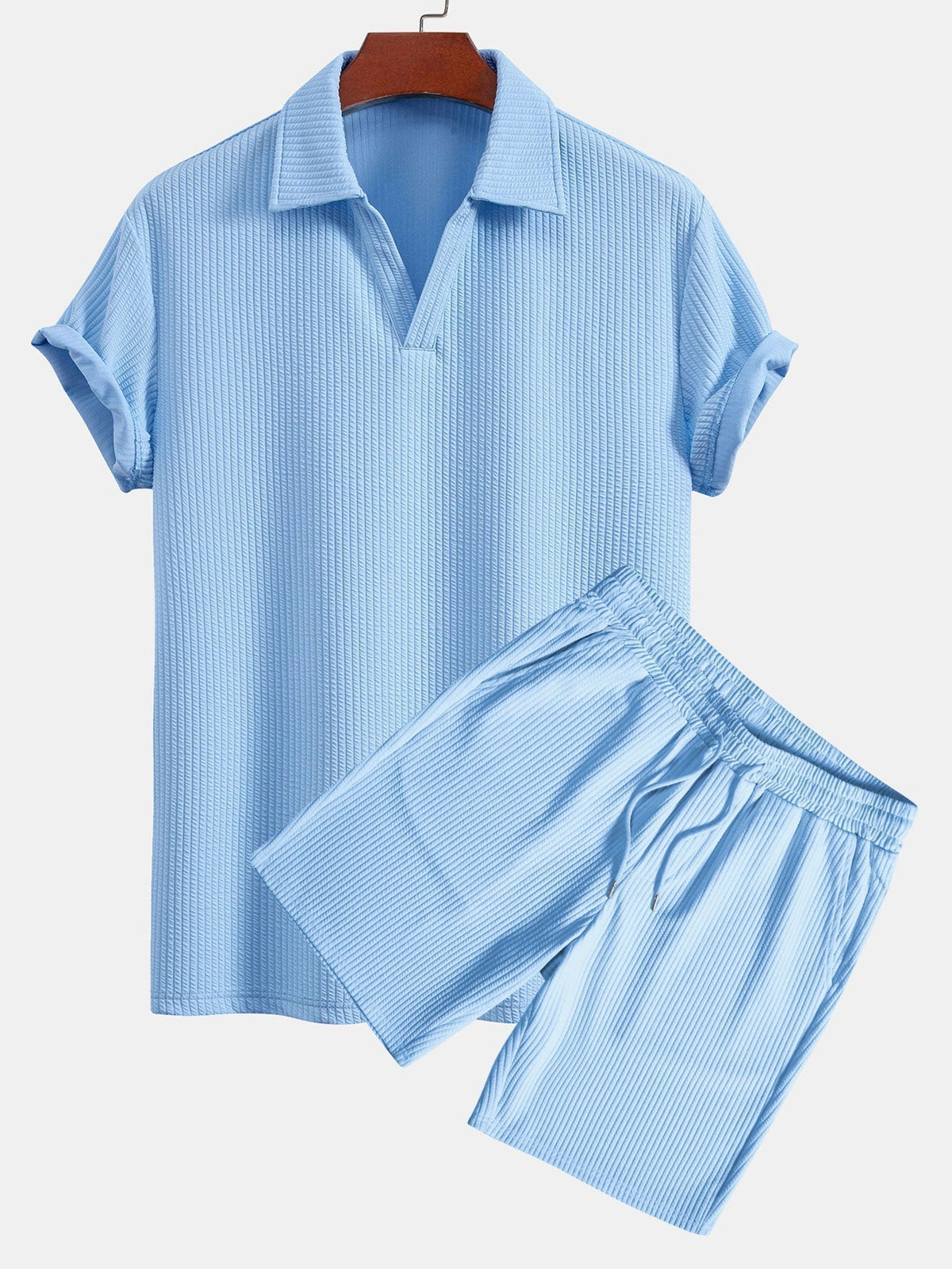 Textured V-Neck Polo & Shorts – photo 2