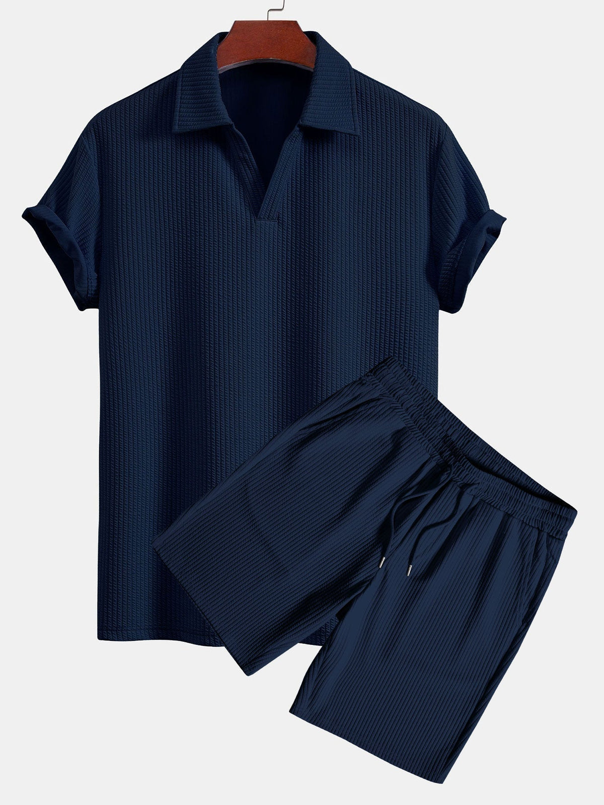 Textured V-Neck Polo & Shorts – photo 3