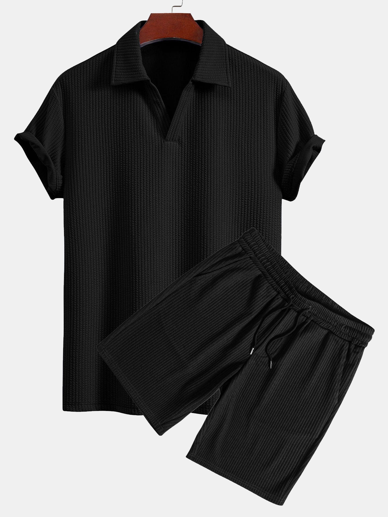 Textured V-Neck Polo & Shorts – photo 4