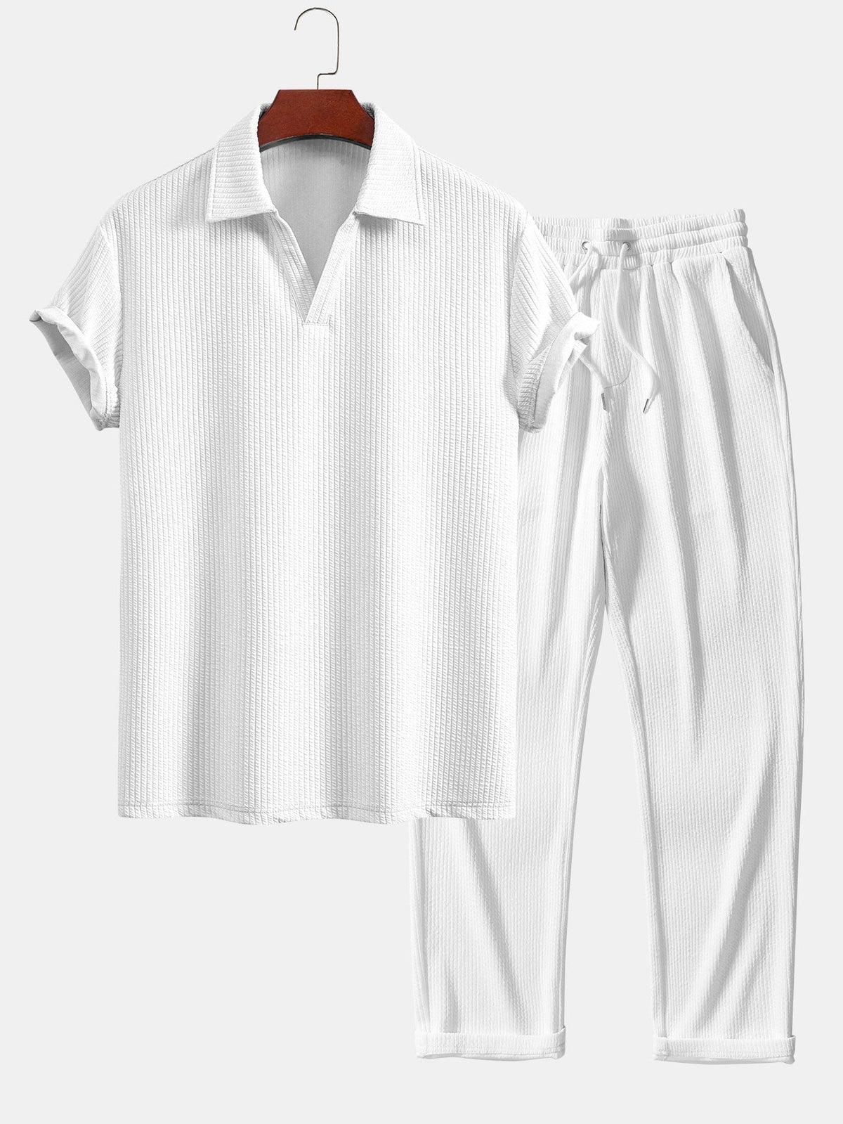 Textured V-Neck Polo & Trousers Set – photo 4