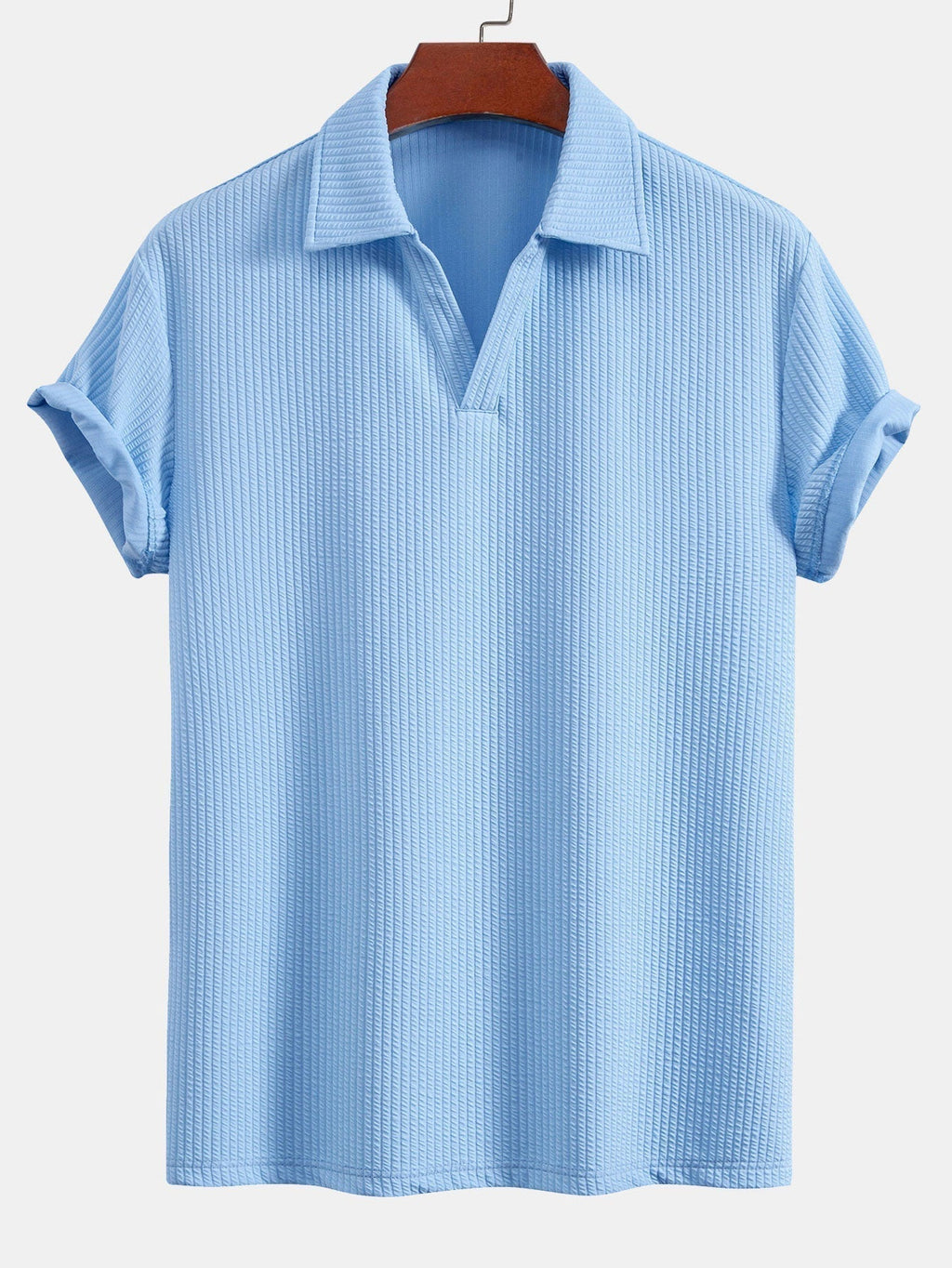 Textured V-Neck Polo & Trousers Set – photo 6