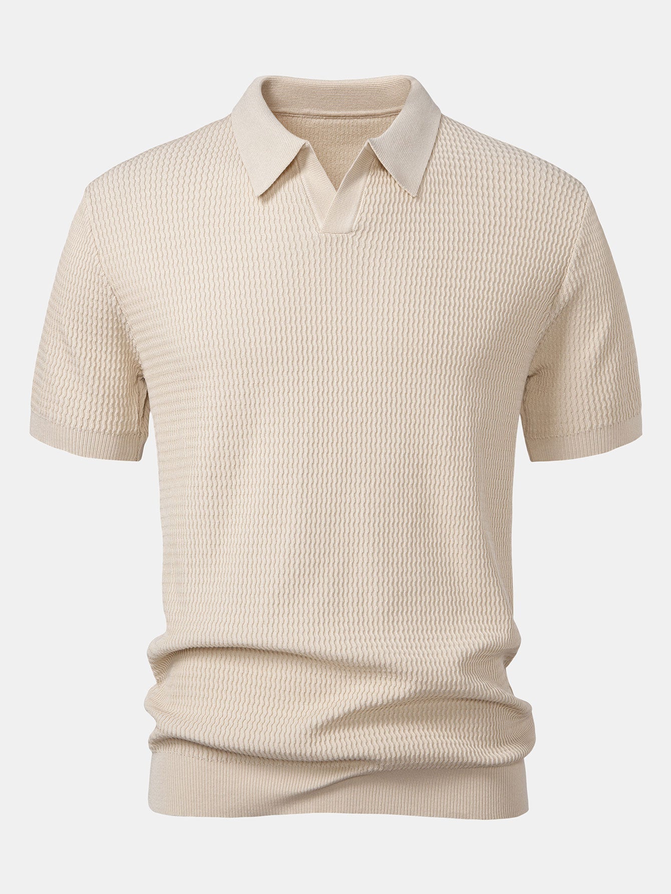 V-Neck Polo Shirt with Wave Jacquard Knit | Elmont
