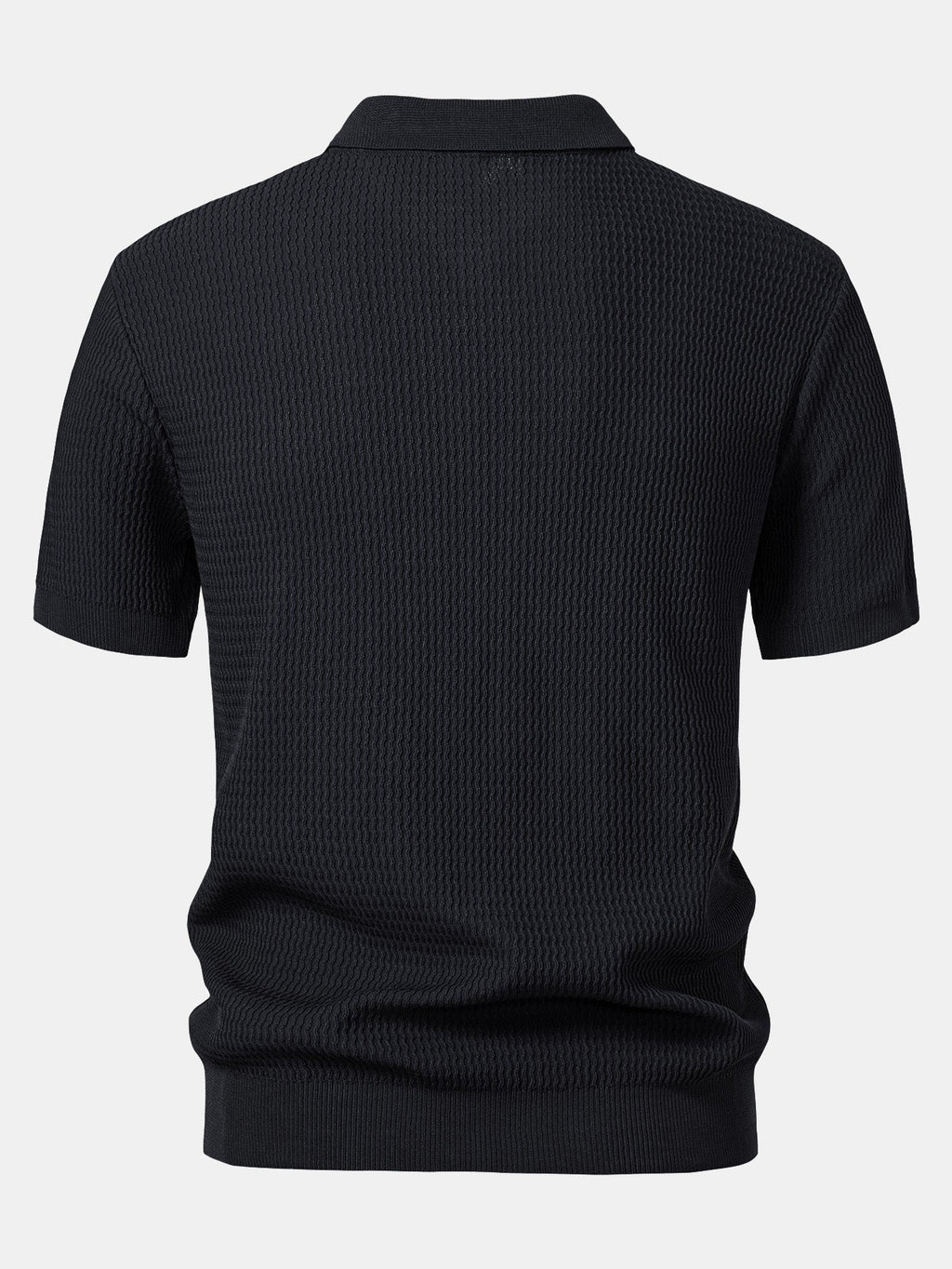 V-Neck Polo Shirt with Wave Jacquard Knit – photo 4