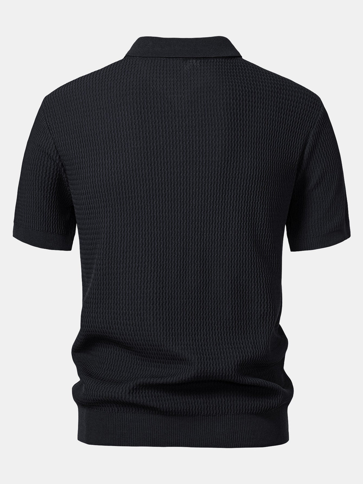 V-Neck Polo Shirt with Wave Jacquard Knit – photo 4