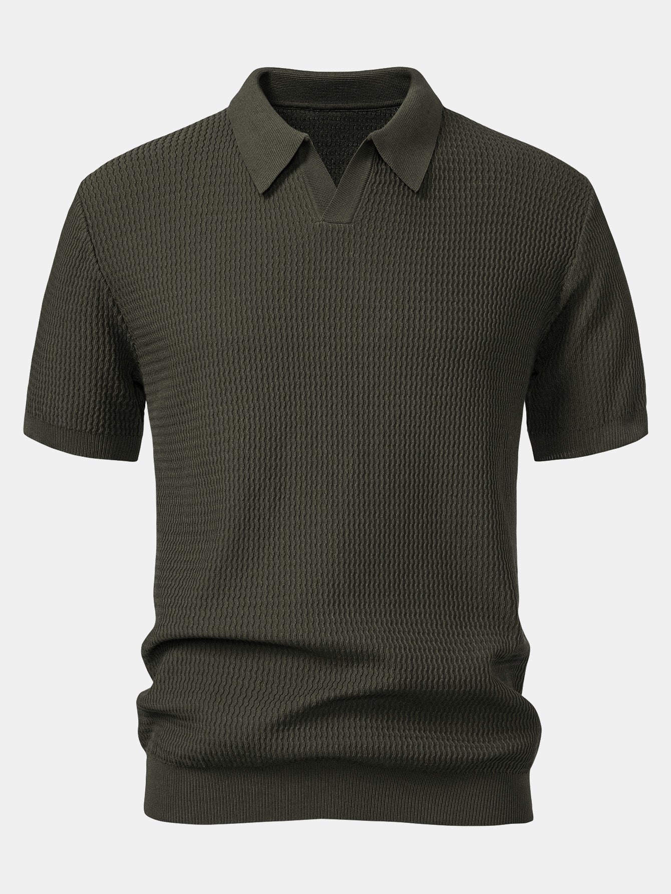 V-Neck Polo Shirt with Wave Jacquard Knit – photo 5